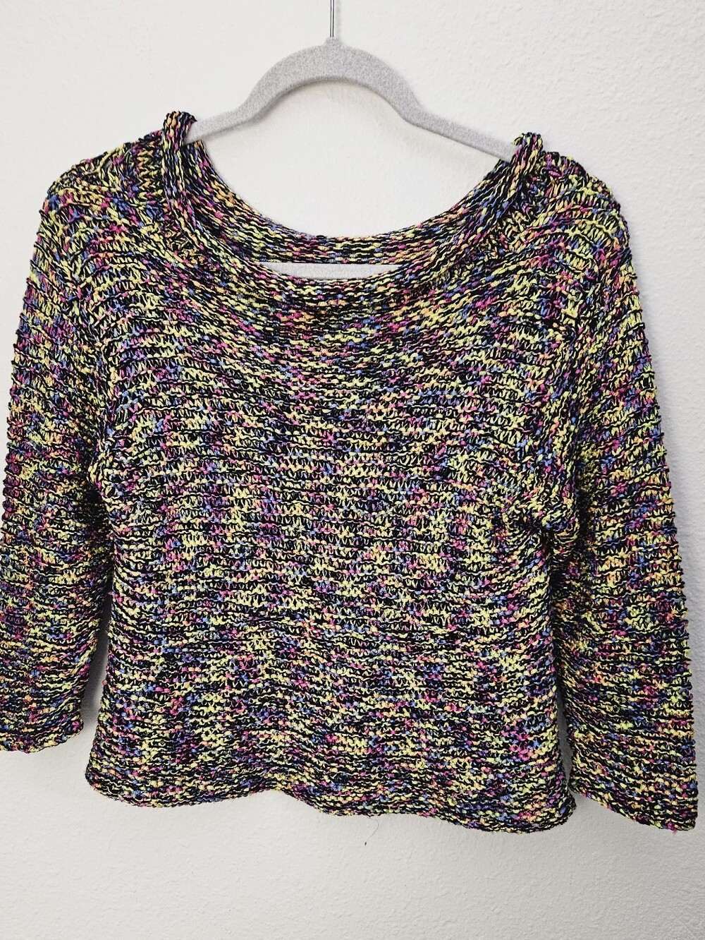 Handmade Multicolor Open Knit Sweater Rainbow Marled Chunky Pullover Top M/L